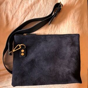 Women’s Navy Suede Crossbody Bag with Gold Hardware